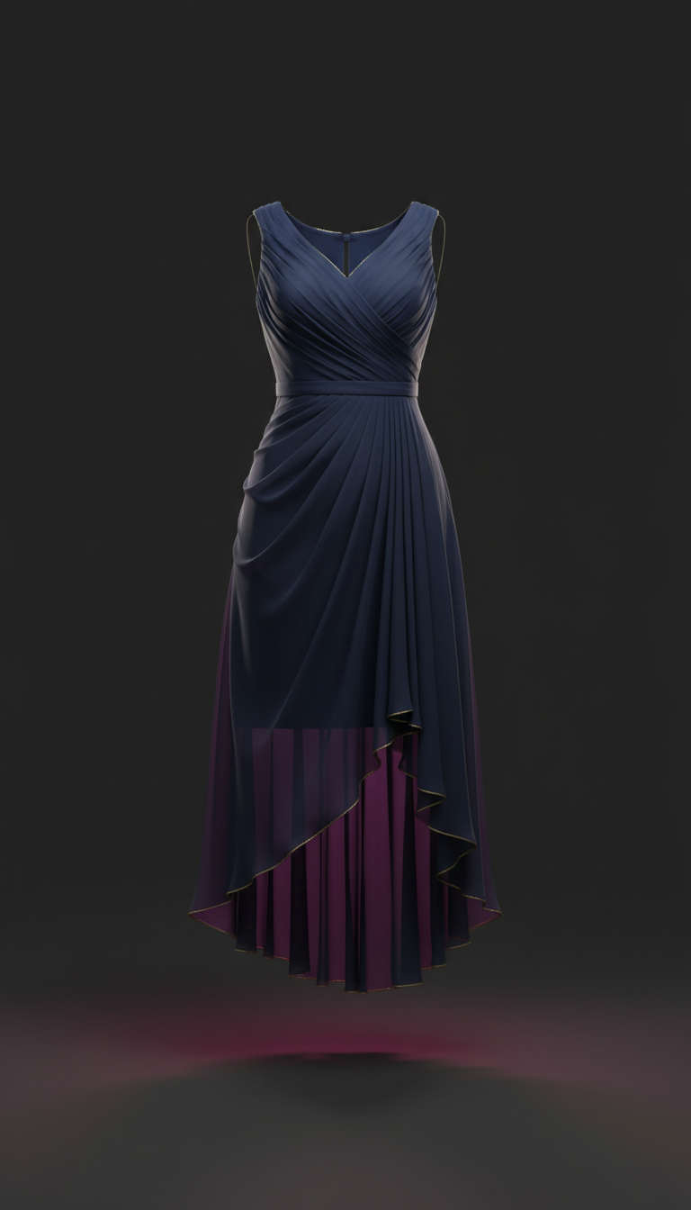 Navy Chiffon Cocktail Dress With Asymmetrical Hem