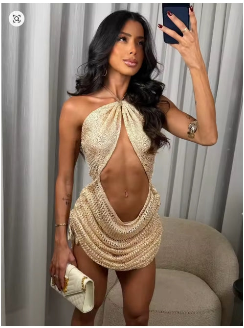 Women's Sheer Knit Halter Beach Cover-Up K319
