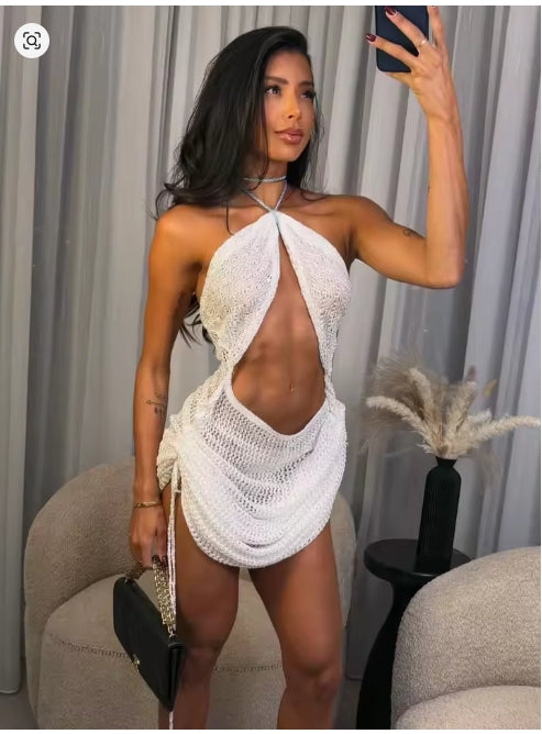 Women's Sheer Knit Halter Beach Cover-Up K319