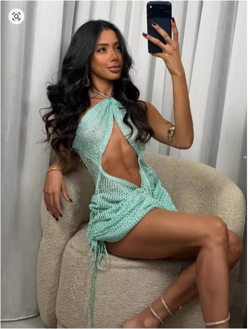 Women's Sheer Knit Halter Beach Cover-Up K319