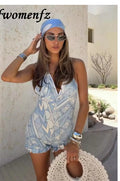 Women's printed short set - front view blue geometric print
