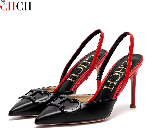 حذاء كعب عالي CHCH أسود وأحمر