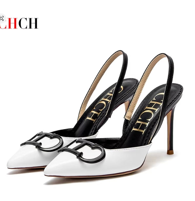 CHCH Black & Red High Heel Slingback Pumps