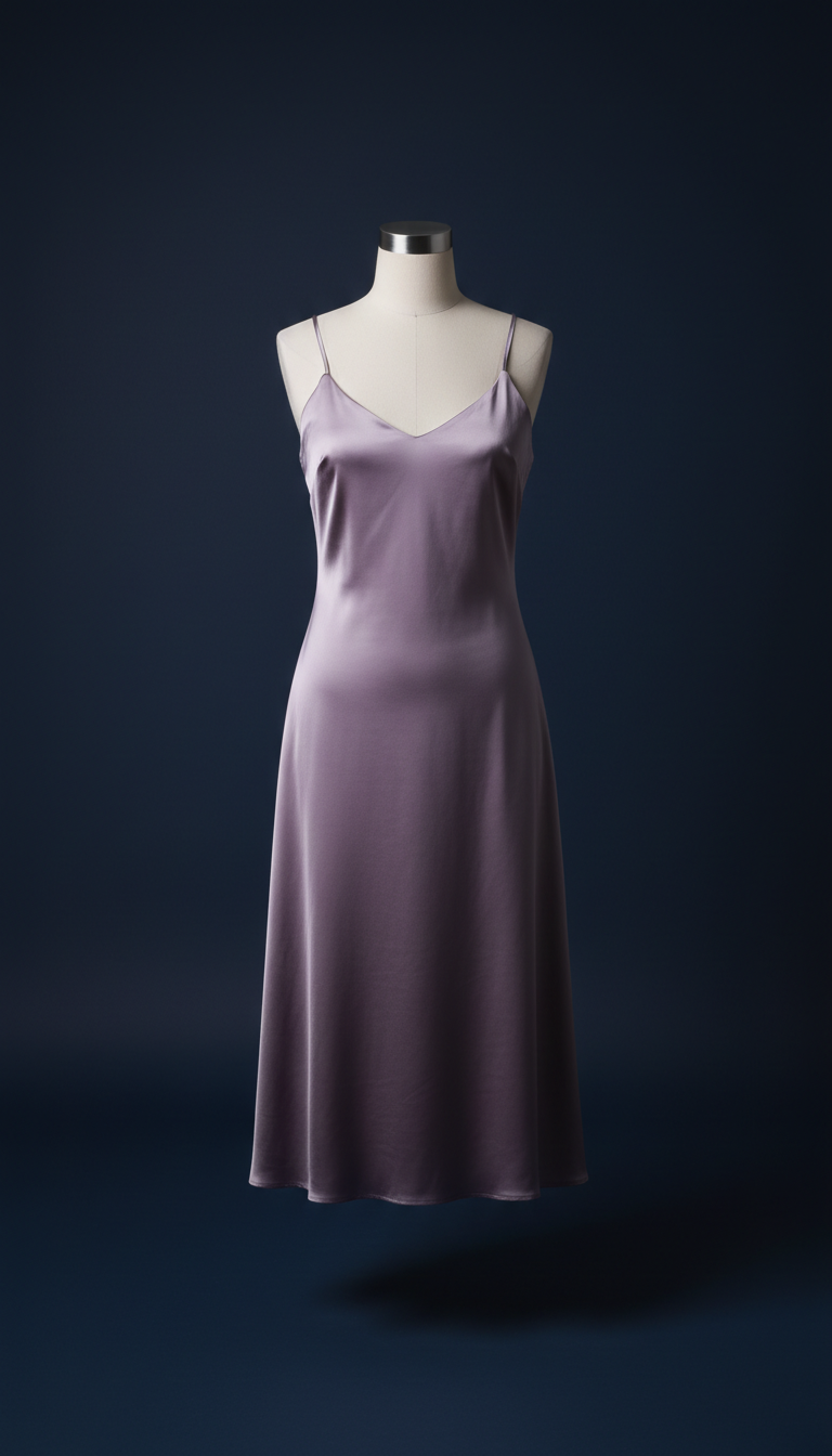 Plum satin dress with metallic straps