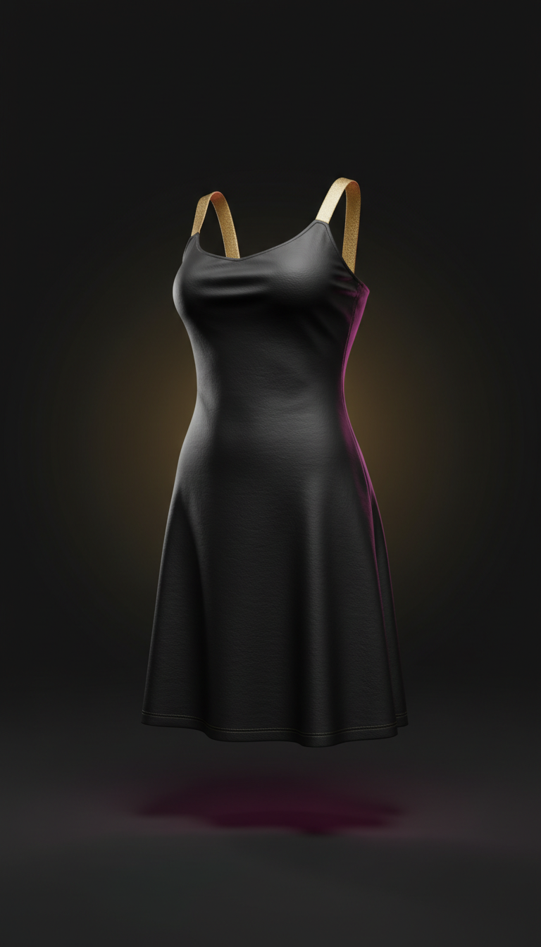 Black Satin Mini Dress With Gold Straps
