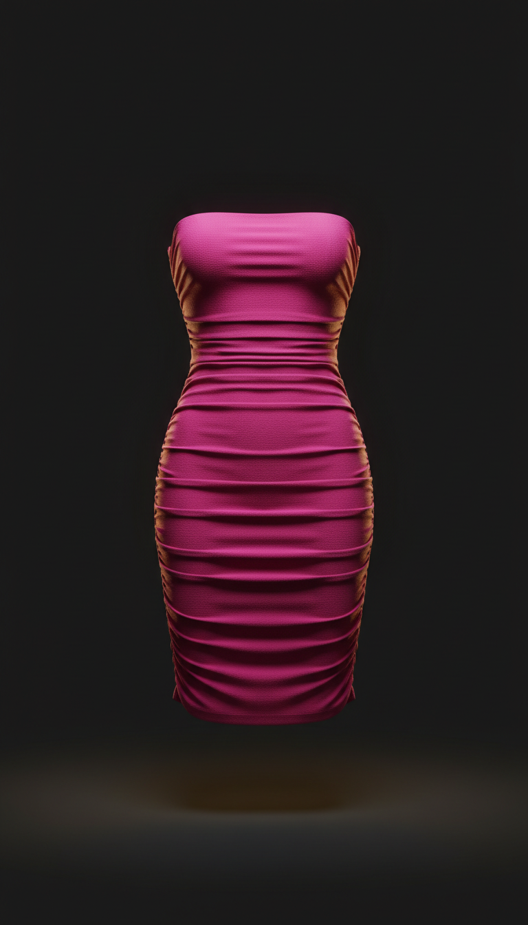 Fuchsia Ruched Bodycon Evening Dress
